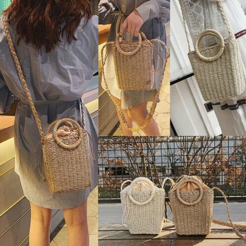 Newest Hot Summer Ladies Handmade Rattan Ring Straw Bag Woven Crossbody Beach Bags Square Handbag Bags