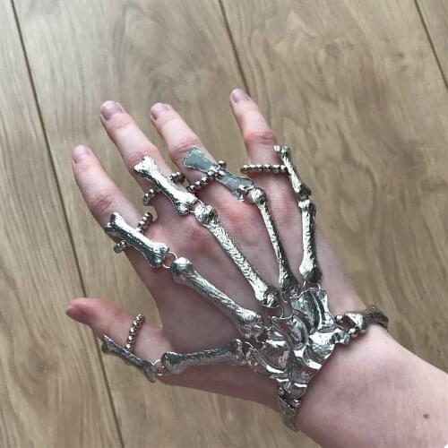 NEW 4 Colors Punk Gothic Skull Bracelet Hand Bone Bangles Flexible Metal Bracelets For Women Men Nightclub Party Hip Hop Jewelry