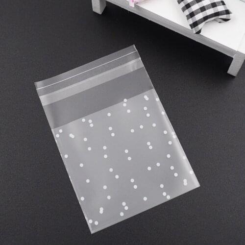 100pcs/set White Dots Plastic Christmas Gift Bag Transparent Frosted OPP Birthday Party Wedding Cookie Candy Packaging Bag