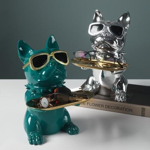 Nordic Resin Animal Bulldog Dog Storage Tray Sculpture Decoration Living Room Desktop Candy Tray Home Decor Ornaments