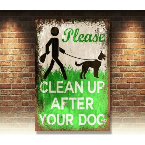 Please clean up after your dog, Vintage style retro sign, garden, park, path