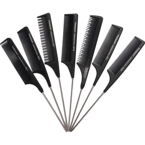 Professional Heat Resistant Salon Black Metal Pin Tail Antistatic Comb Hard Carbon Cutting Comb Hair Trimmer Brushes