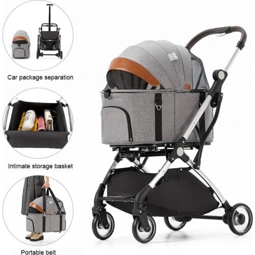 Pet Stroller Carrier For Dogs Aluminum Tube Pull Rod Pets Cart For Dogs Detachable Car Bag Travel Folding Transportation Car