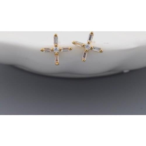 Simple Fashion Crystal Cross Stud Earrings Vintage Gold Copper Wedding Jewelry White Zircon Stone Earrings For Women