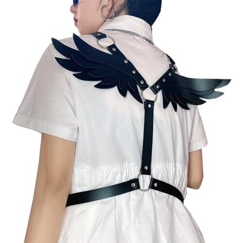 Leather belts for women Angel Wings Harness Cage Bra Belt Sexy Fetish Black Body Tops Chest Waist Belt Punk Goth female belt