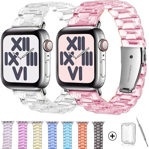 For Apple Watch 6 5 4 band 42mm 38mm Correa transparent Clear Watchband for iwatch SE series 6 5 3/2 44mm 40mm Resin Watch Strap