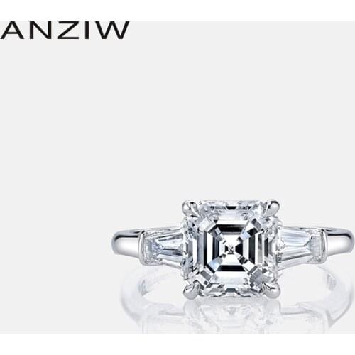 ANZIW Luxury 3 Carat Asscher Cut Sona Ring Engagement Wedding Band Ring Women 925 Sterling Silver Female Finger Rings Jewelry