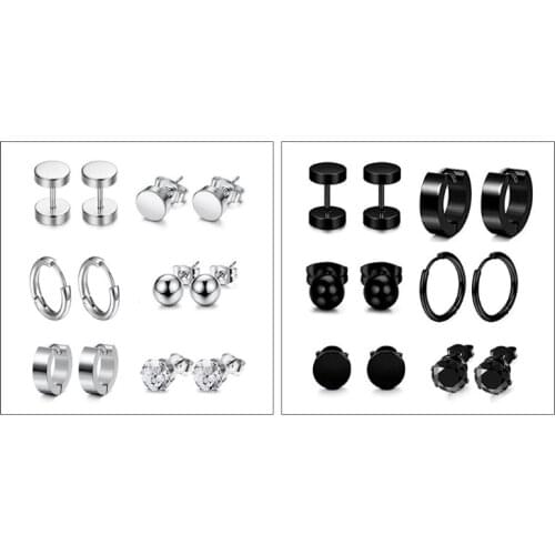 6 Pairs/Set Stainless Steel Piercing Earrings Ear Studs Unisex Women Men Decor