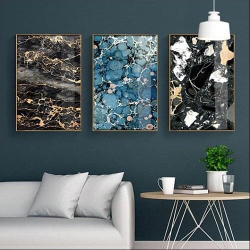 Nordic Modern Wall Art Abstract Canvas Oil Painting Realistic Marble Lines Blue Black Personality Home Decoration Poster Art