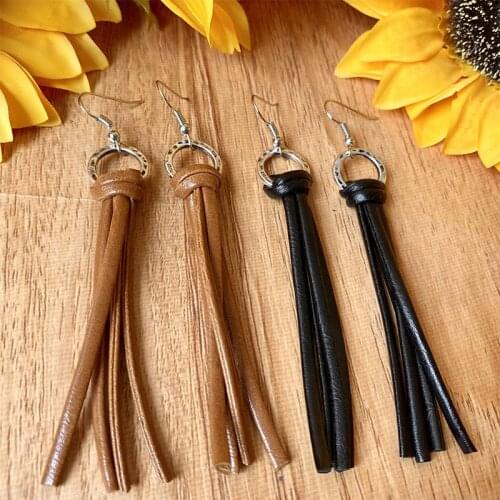 Knotted Hide Rope Genuine Leather Tassel Dangle Drop Earrings for Women Minimalism Fashion Jewelry