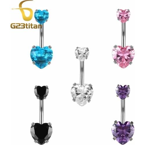 G23titan Navel Jewelry Crystal Heart Dangle Belly Ring Summer Accessories for Beach Pearcing Navel Surgical Steel Body Piercing