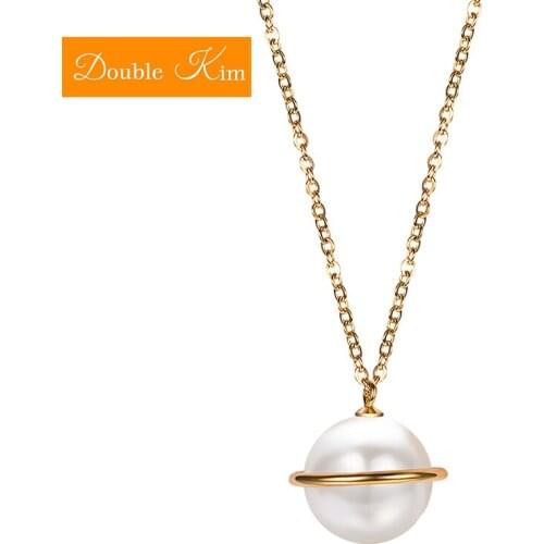 Pearl Planet Pendant Necklace Natural Big Pearl Fashion Jewelry Titanium Stainless Steel Material Trendy Women Necklaces