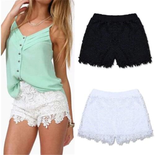 Hot Ladies Floral Lace Shorts Womens Hotpants Vintage Cut Off High Waisted Shorts Women Black White Flower Embroidery Hotpants