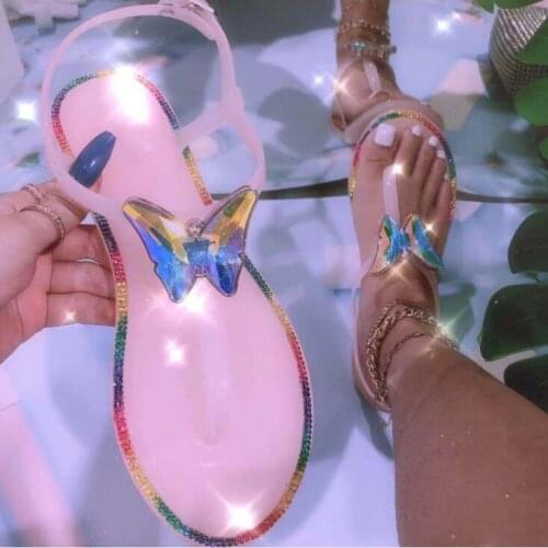 2021 summer womens new large size womens shoes Symphony Acrylic Butterfly Jelly Sandals Outdoor Wild Beach ms Slippers