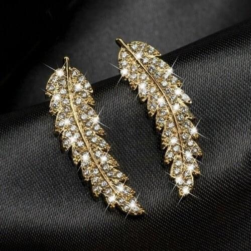 Cute Female White Crystal Stud Earrings Vintage Rose Gold Silver Color Wedding Jewelry Luxury Leaf Zircon Earrings For Women