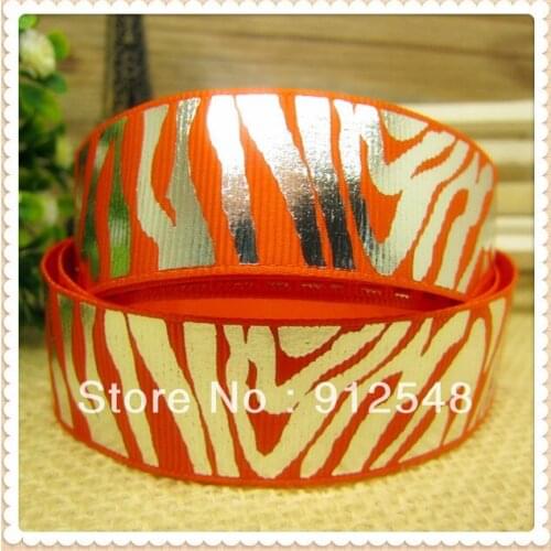 1 inch(25MM) shiny single face zebra grosgrain ribbon printed silver foil with free shipping&low price,10yards/roll,GZWM11
