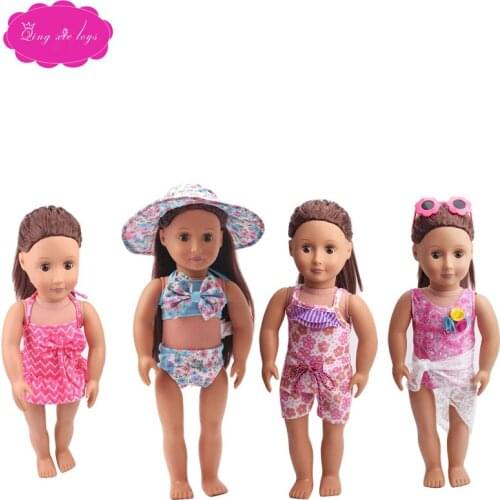 18 inch Girls doll swimwear swimsuit swim dress + glasses American newborn dress Baby toys fit 43 cm baby dolls c172