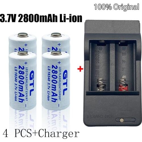 2 / 20 CR123A 16340 battery 2800mah 3.7V Li ion rechargeable battery + 16340 charger