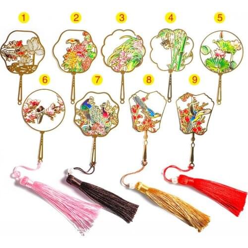 200 PCS New Fashion Universal Bookmarks Chinese Style Creative Marker Metal Fan Bookmaker Tassels Souvenir Gift Desk Accessories