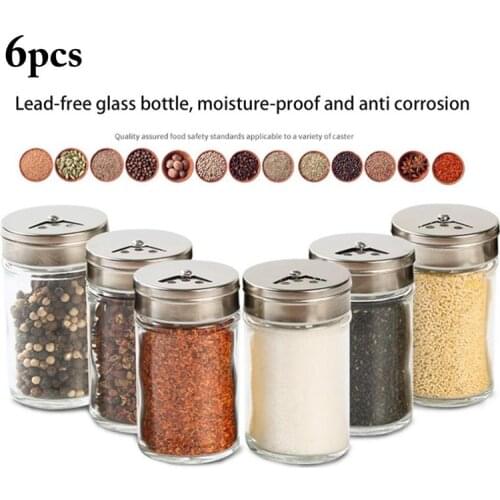 3/6pcs Stainless Steel Lid Condiment Pot Seasoning Bottle Glass Kitchen Supplies And Materials Saltcellar Rotational Regulation