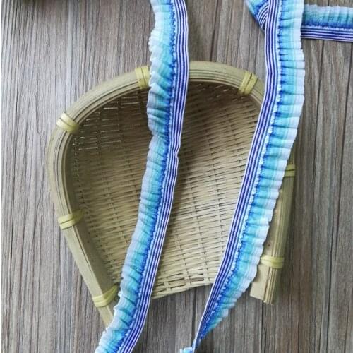 30Yards Pleated Lace Trim Blue 2cm Ribbons DIY Apparel Sewing Fabric Handmade Crafts Supplies Laces Trimming Material