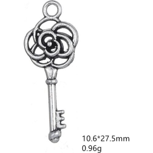 Antique Silver Hollow Flower Key Pendant Necklace Charms Jewelry Accessories For DIY Handmade Keychains,Bracelets Making