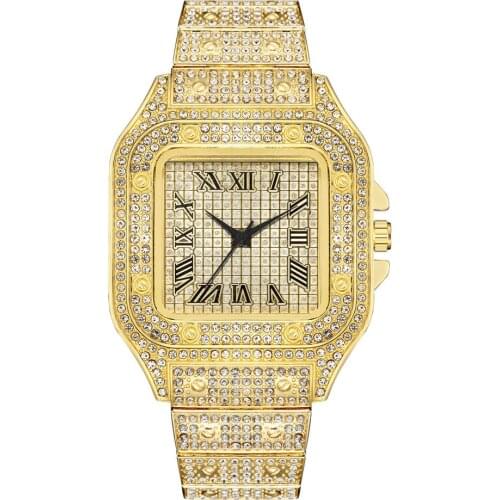 Gold Women Fashion Luxury Diamond-studded Watches Square Ladies Wristwatches Drop Shipping stainless steel Strap Female Watch