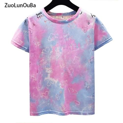 ZuoLunOuBa Summer Casual Korean Women T Shirt Geometry Love Heart Hollow Out Harajuku Letter Tees Female Loose Tops Female S-XL