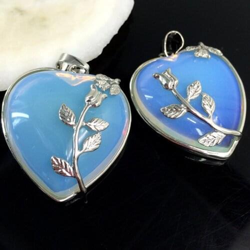 Hot sale white opal stone beads 27*33mm flower wire wrap heart shape pendant wholesale price diy jewelry B872