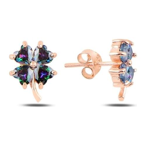 Silver 925 Set Clover Mystic Topaz Zirconia stone Earrings