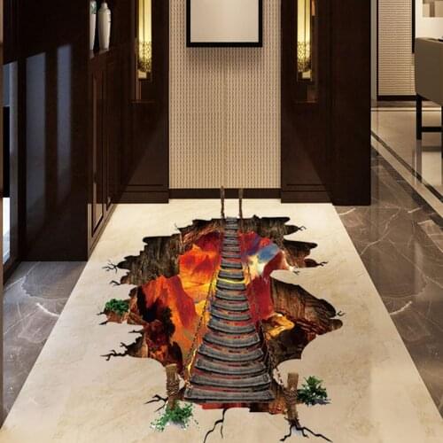 Creative 3D Large Volcanic Stairs Wall Sticker Bridge Home Decoration For Kids Room Floor Living Room Wall Decals Home Art Decor