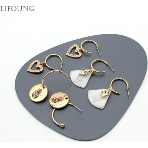 LiFoung Fashion Hand Hoop Earrings For Women Simple Cute Heart Circle Ear Rings Glass Stones Stud Vintage Metal Jewelry 202149