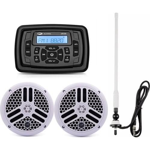 Marine Bluetooth Stereo Radio FM AM MP3 Player Audio+6.5 inch Marine Waterproof Outdoor Speakers+ Boat Antenna For Yacht ATV UTV