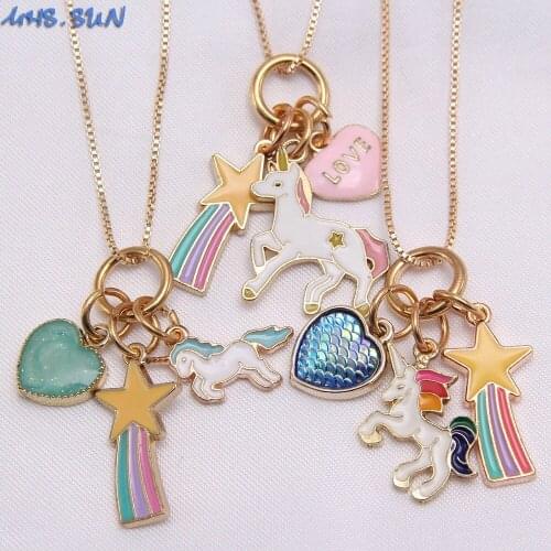 MHS.SUN New Unicorn Pendant Chain Necklace Lovely Child/Kids/Girls Charm Pendant Long Chain Necklace For Gifts