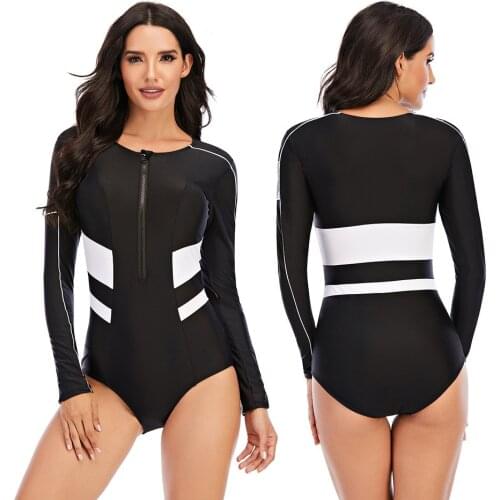 New Women One Piece Swimsuit Surfsuit Beach Surfing suits Long Sleeve Swimwear For Female Black Swimming Bathing wear