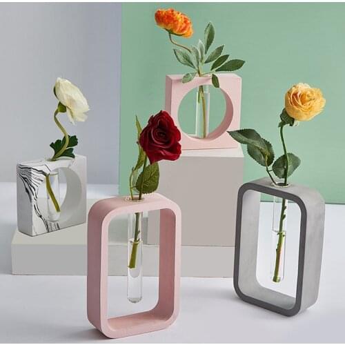 3D Solid Cement Flower Vase Creative Desktop Decoration Ornaments Transparent Flower Arrangement Photograph props Art Vases Gift