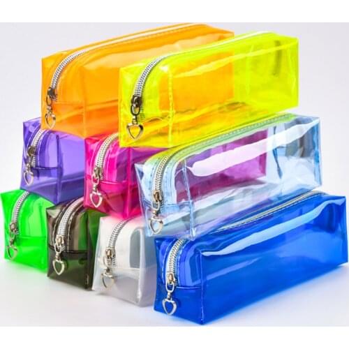 1PC Creative Transparent PVC Pencil Case Candy Color Pencil Box Zip Up Pencil Bag School Pencil Holder Student Stationery Supply