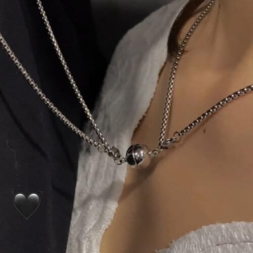 Magnet Attraction Stainless Steel Pendant Couple Necklace Jewelry Titanium Steel Chain Necklaces On Neck For Women And Men Lover