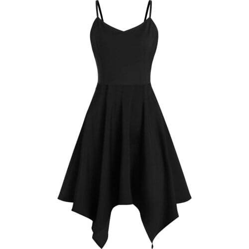 Plus Size V-neck Dress Платье Летнее Женское 2021 Irregular Womens Solid Asymmetric Camis Dress Spaghetti Strap Robe Femme