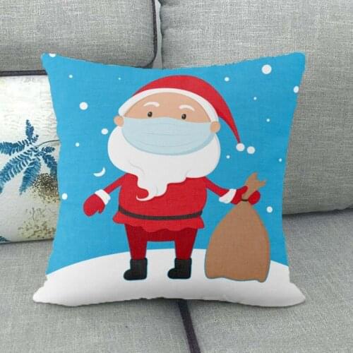 Xmas Red/Blue Color Santa Claus Wearing Mask Sofa Square Pillow Cover Seat Car Throw Pillowcase Christmas Decoration For Home