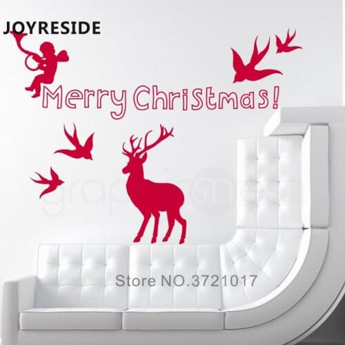 Merry Christmas Art Design Wall Sticker Festivel Home House Rooms Decoration Deers Cute Christmas Wall Decals Kids Gifts M405