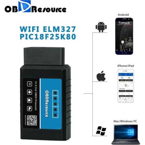 OBDResource ELM327 WiFi V1.5 PIC18F25K80 12V OBD2 Automotive Engine Fault Code Reader Scan Tool for Android iPhone ELM 327 iOS