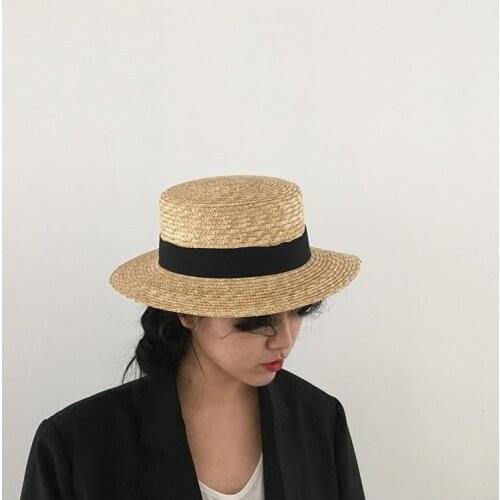 Fashion Solid Color Straw Hat Boater Cap Women Summer Sun Hat Fedoras Beach Casual Sun Hat Mateial Flat Top Hat Chapeu Feminino