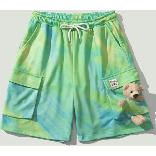 Summer Mens Cargo Shorts New Fashion Tie Dye Soft Polyester Loose Drawstring Pants Male Streetwear Harajuku Casual Shorts Mens