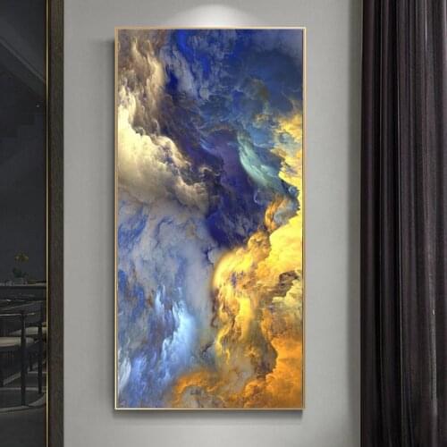 Modern Nordic Abstract Golden and Blue Cloud Canvas Painting Poster and Print Wall Art Picture for Living Room Home Decor Cuadro