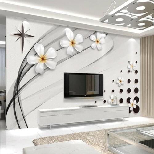 Modern Fashion Mural Wallpaper 3D Stereo Black And White Ceramic Flower Photo Wall Painting Living Room TV Sofa Backdrop Wall 3D