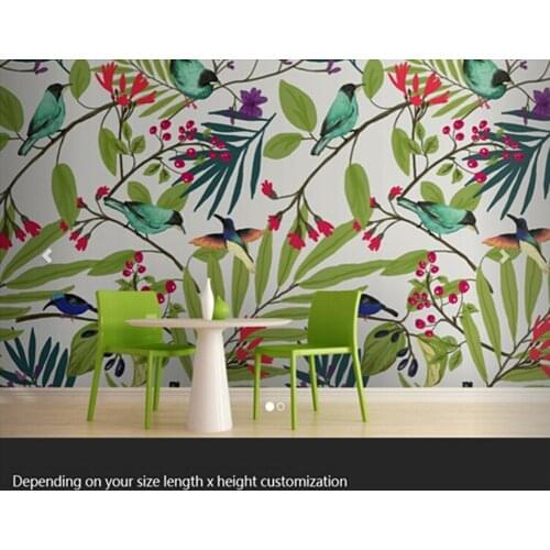 Custom modern 3D mural living room sofa bedroom TV background wallpaper Illustrated Birds and Berries Mural papel de parede