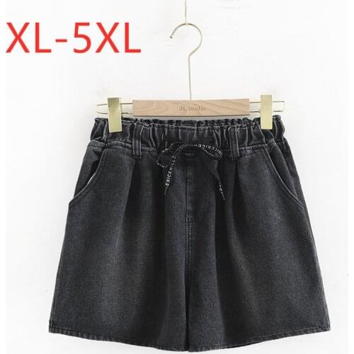 New 2021 Ladies Spring Summer Plus Size Jeans Shorts For Women Large Loose Cotton Black Pocket Belt Denim Shorts 3XL 4XL 5XL