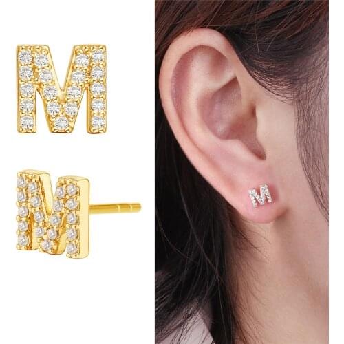 1Pair A~Z 26 English Letters Initial Stud Earrings Gold Color Small Minimalist Earrings for Women Zircon Stud Earing DIY Jewelry