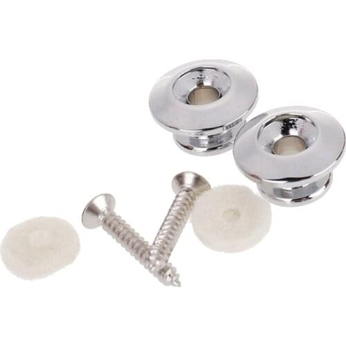 2 Solid Quality Replacement Buttons For Guitar Mandolin Strap Lock Silver Screws